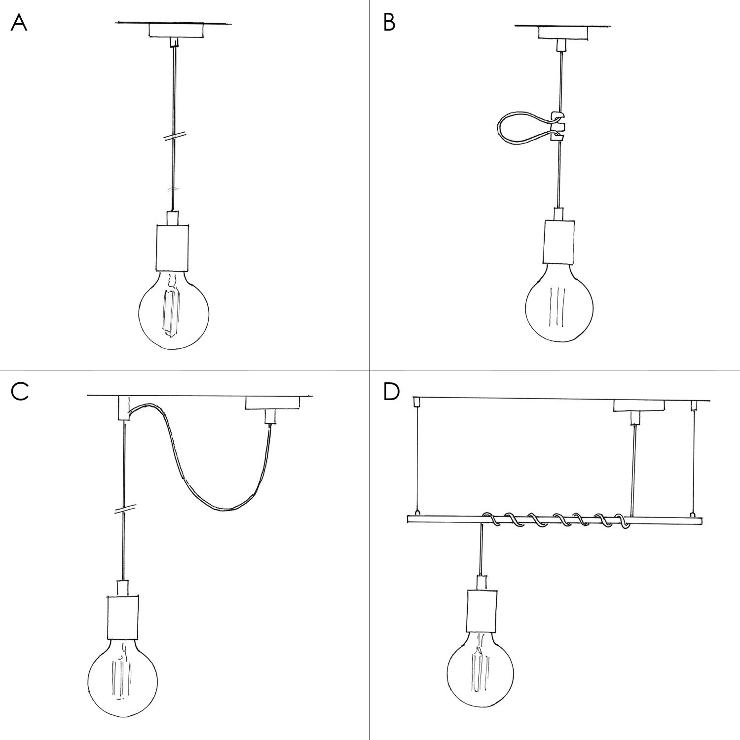 Pendant lamp with textile cable and leather details - Made in Italy