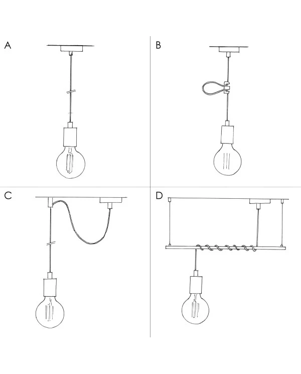 Pendant lamp with textile cable and leather details - Made in Italy