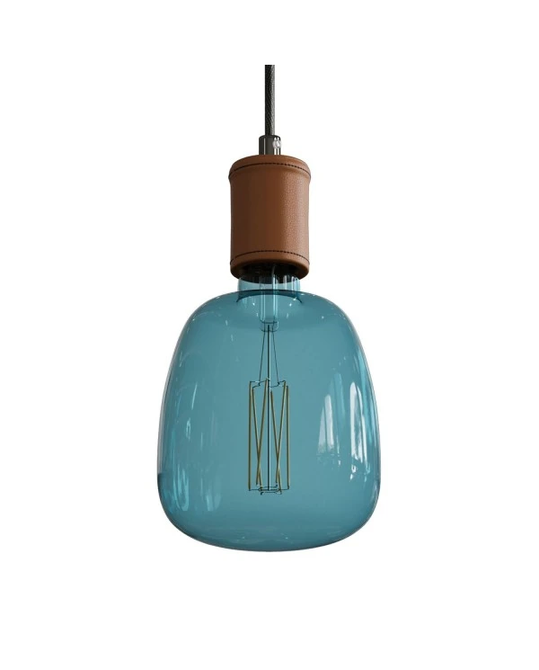 Pendant lamp with textile cable and leather details - Made in Italy