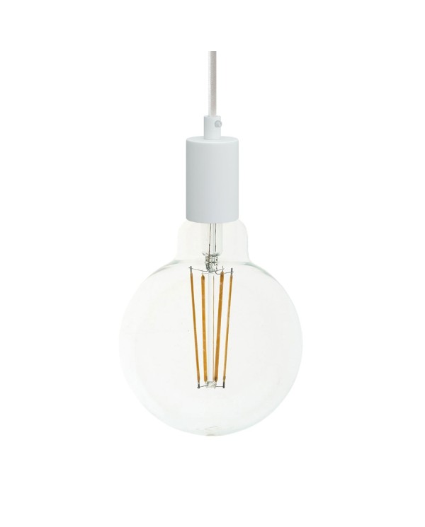 Pendant lamp with textile cable and monochrome metal details - Made in Italy