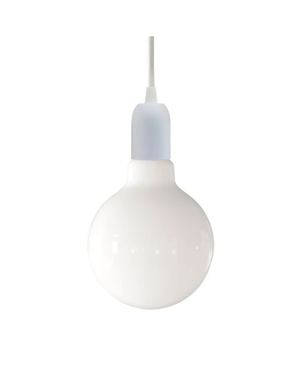 Pendant lamp with textile cable, rose and hemispherical metal lamp holder - Made in Italy - Bulb included