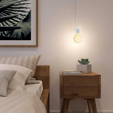 Pendant lamp with textile cable, rose and hemispherical metal lamp holder - Made in Italy - Bulb included