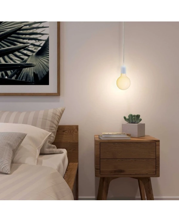 Pendant lamp with textile cable, rose and hemispherical metal lamp holder - Made in Italy - Bulb included
