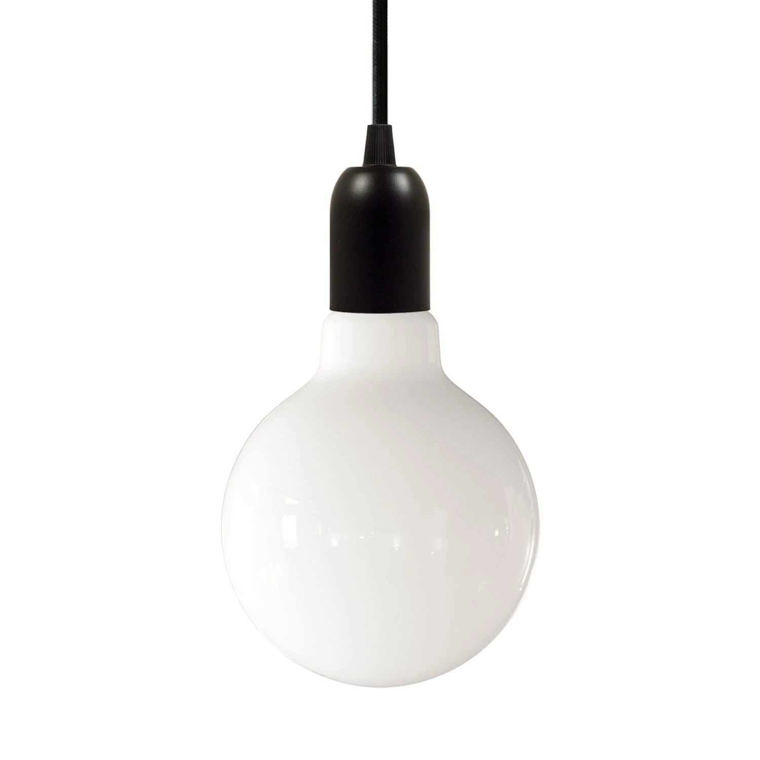Pendant lamp with textile cable, rose and hemispherical metal lamp holder - Made in Italy - Bulb included