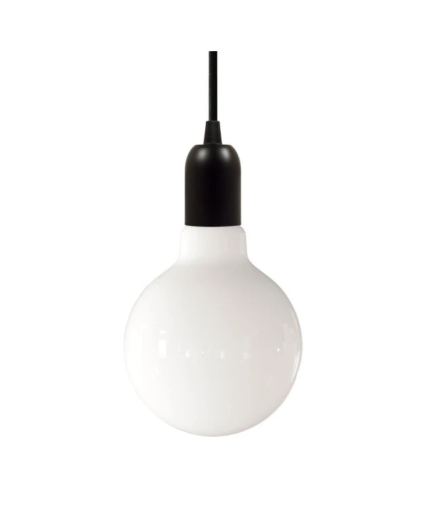 Pendant lamp with textile cable, rose and hemispherical metal lamp holder - Made in Italy - Bulb included