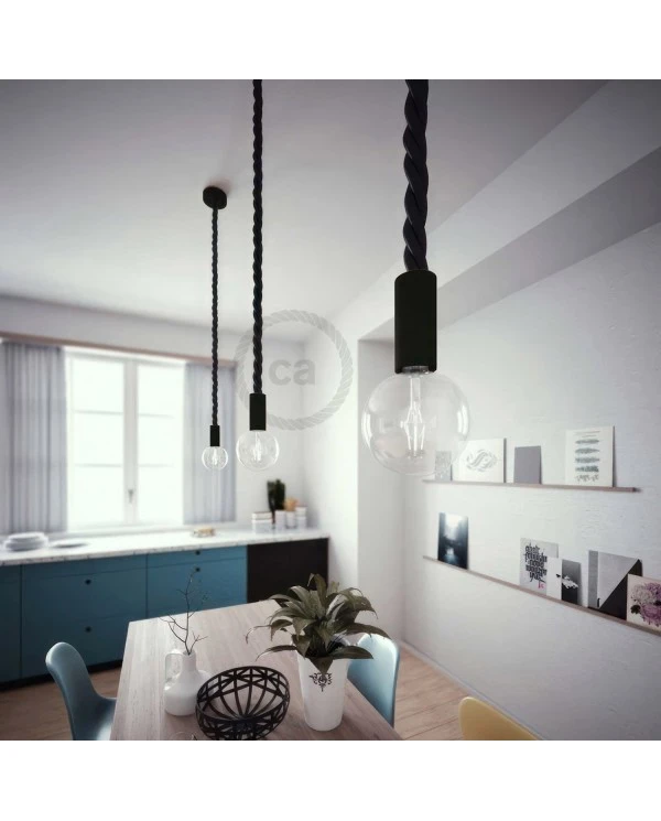 Pendant lamp with 3XL 30mm nautical cord painted wood details - Made in Italy