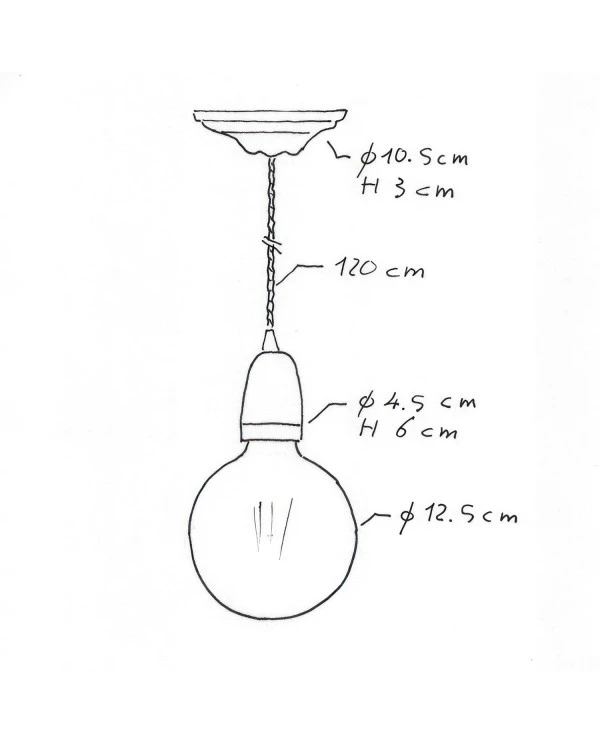 Pendant lamp with twisted textile cable and porcelain details - Made in Italy