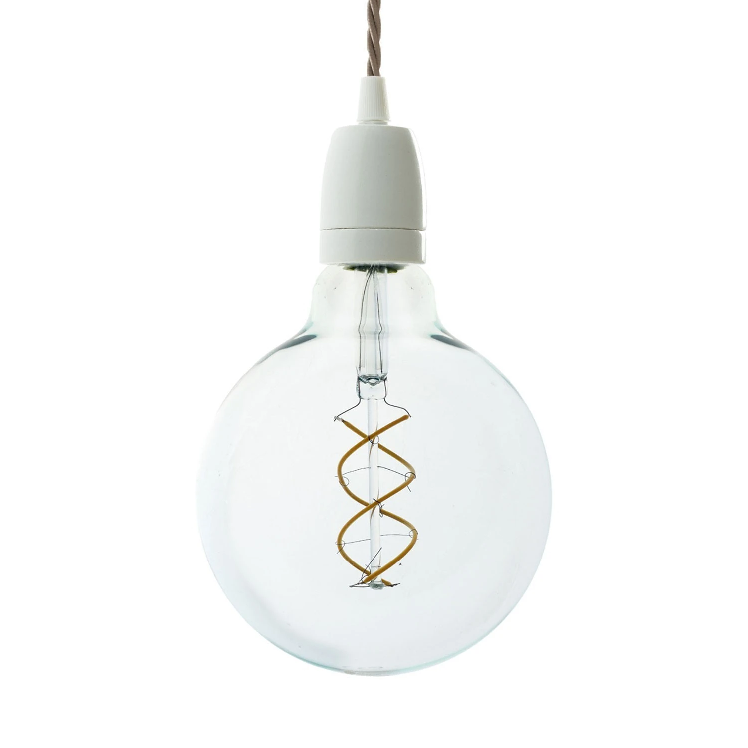 Pendant lamp with twisted textile cable and white porcelain details - Made in Italy