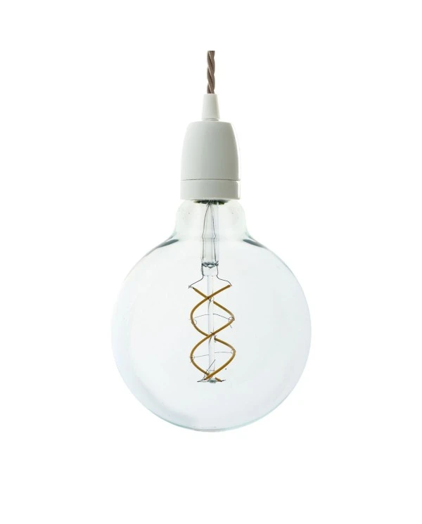 Pendant lamp with twisted textile cable and white porcelain details - Made in Italy