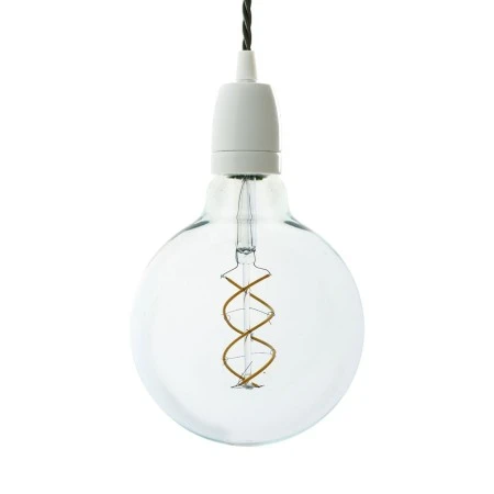 Pendant lamp with twisted textile cable and white porcelain details - Made in Italy - White - TC63