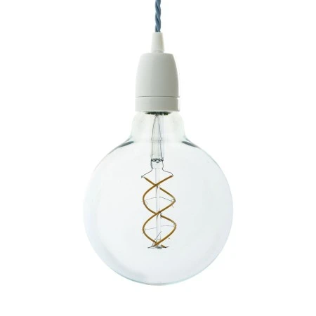 Pendant lamp with twisted textile cable and white porcelain details - Made in Italy - White - TC53