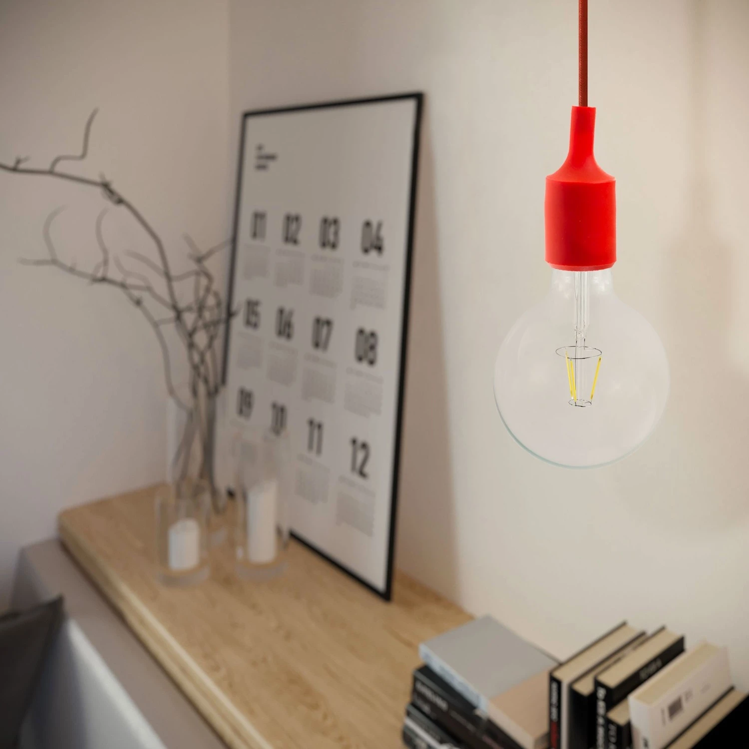 Pendant lamp with textile cable and silicone details - Made in Italy - Bulb included