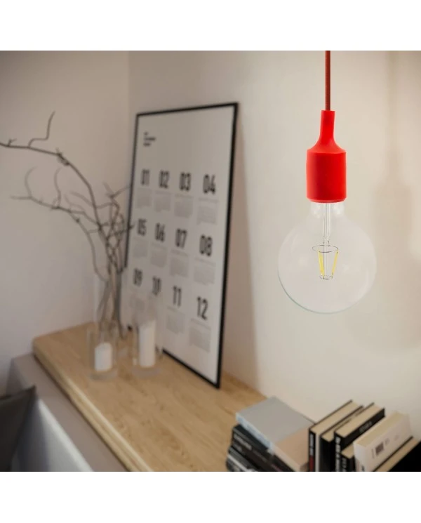 Pendant lamp with textile cable and silicone details - Made in Italy - Bulb included