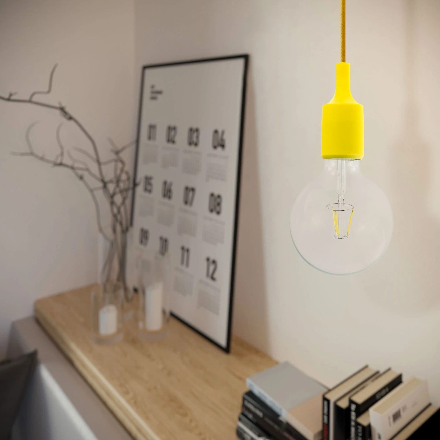 Pendant lamp with textile cable and silicone details - Made in Italy - Bulb included