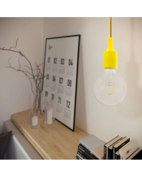 Pendant lamp with textile cable and silicone details - Made in Italy - Bulb included