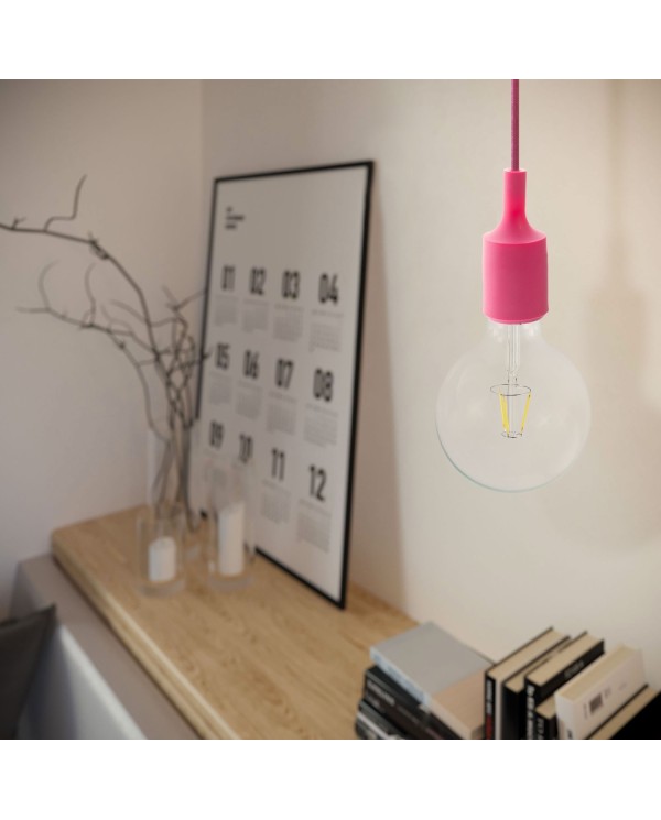 Pendant lamp with textile cable and silicone details - Made in Italy - Bulb included