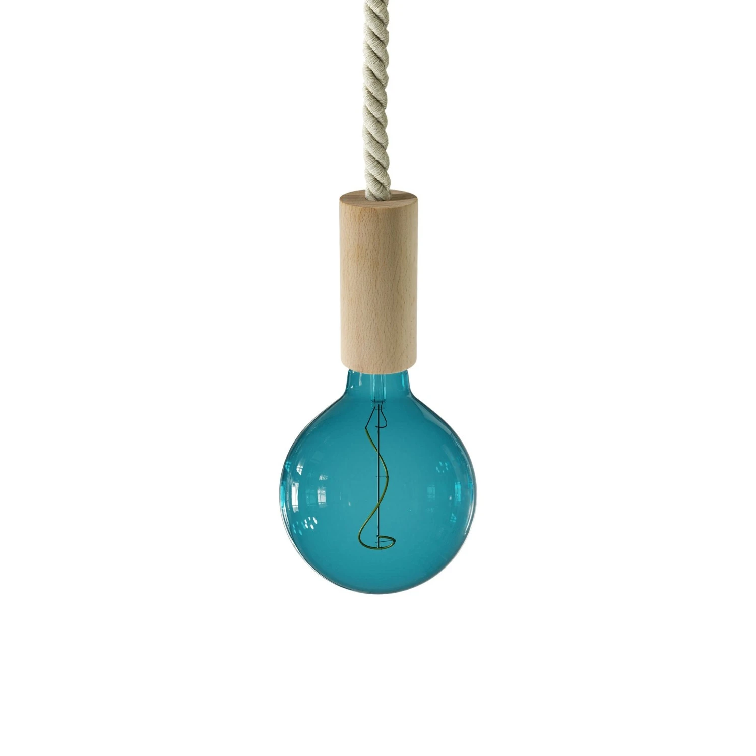 Pendant lamp with XL nautical cord and wooden details - Made in Italy