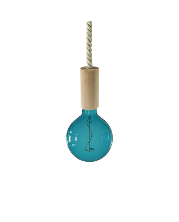 Pendant lamp with XL nautical cord and wooden details - Made in Italy