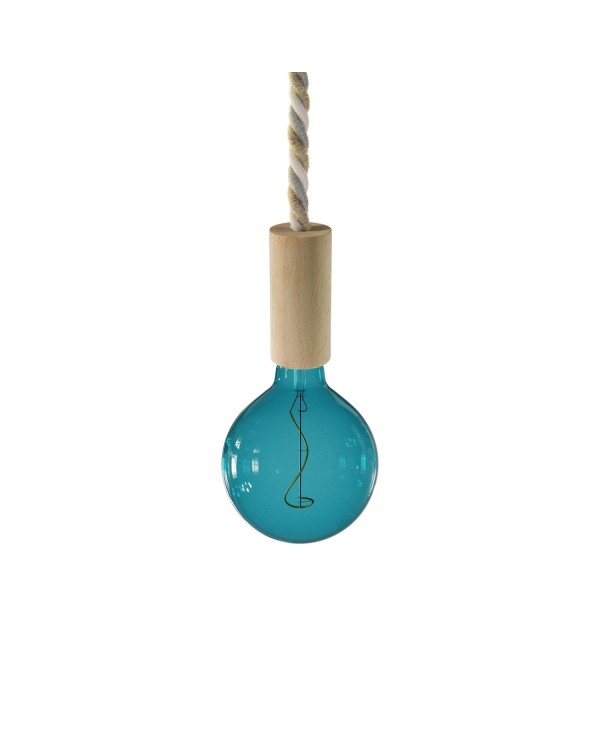 Pendant lamp with XL nautical cord and wooden details - Made in Italy