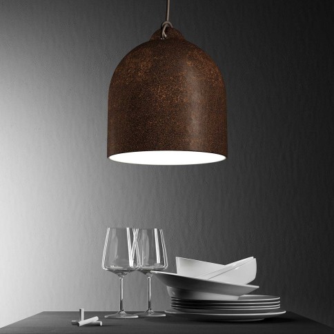 Pendant lamp with textile cable and lampshade Bell M in ceramic - Made in Italy