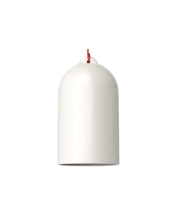 Pendant lamp with textile cable and Bell XL ceramic lampshade - Made in Italy