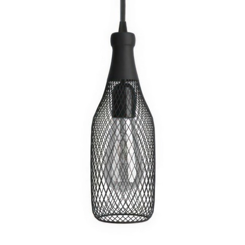 Pendant lamp with textile cable, Magnum bottle lampshade and metal details - Made in Italy