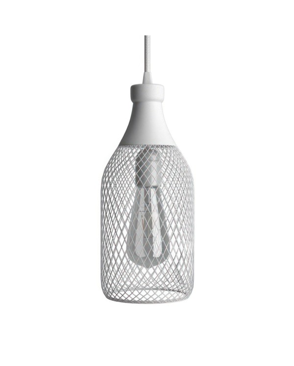 Pendant lamp with textile cable, Jéroboam bottle lampshade and metal details - Made in Italy