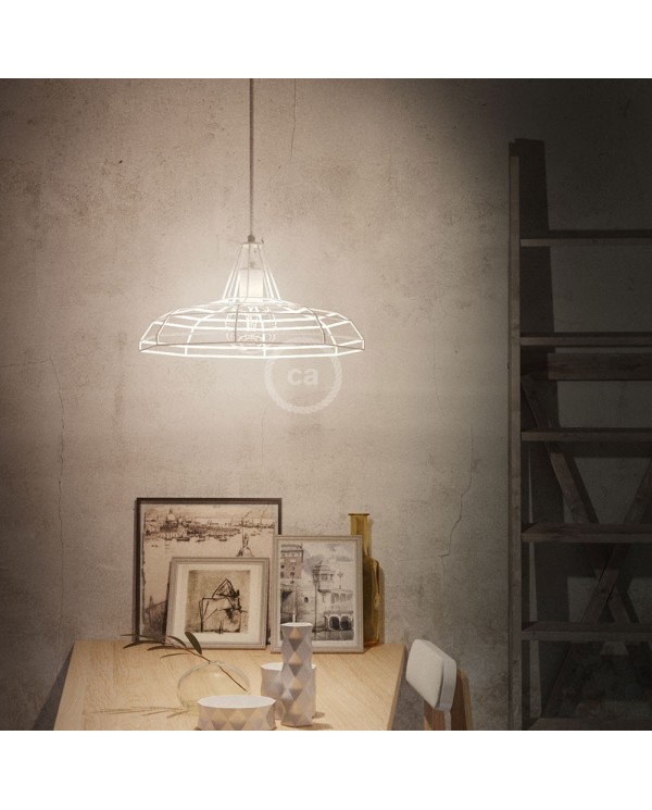 Pendant lamp with textile cable, Sonar lampshade and metal details - Made in Italy