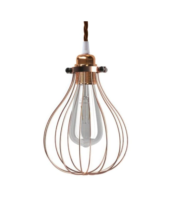 Pendant lamp with textile cable, Drop cage lampshade and metal details - Made in Italy