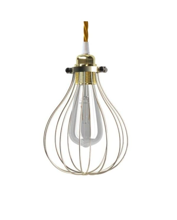 Pendant lamp with textile cable, Drop cage lampshade and metal details - Made in Italy