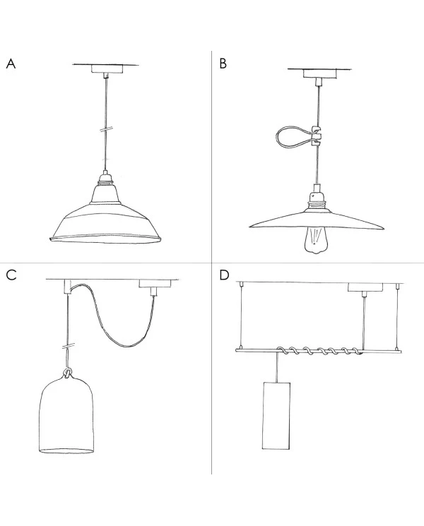 Pendant lamp with textile cable, Drop cage lampshade and metal details - Made in Italy