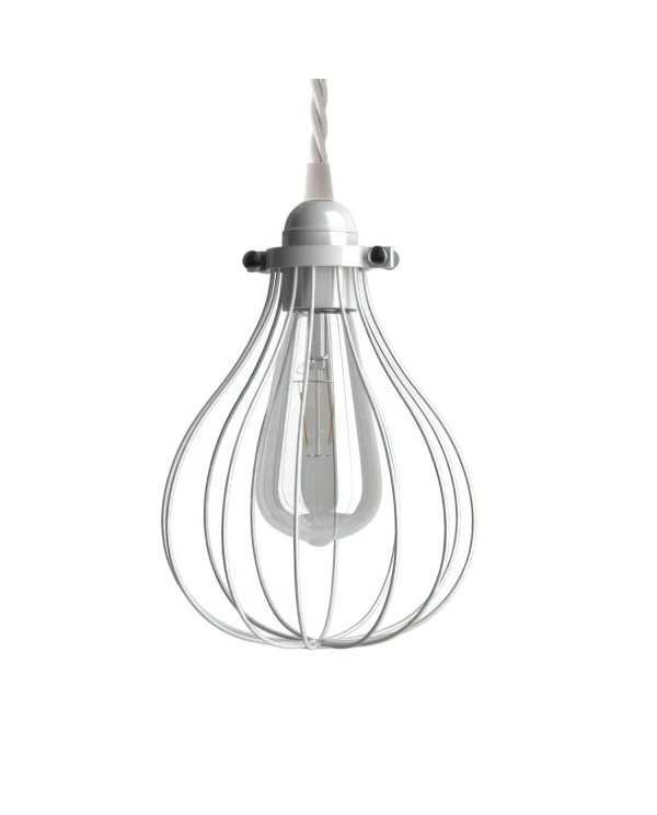 Pendant lamp with textile cable, Drop cage lampshade and metal details - Made in Italy