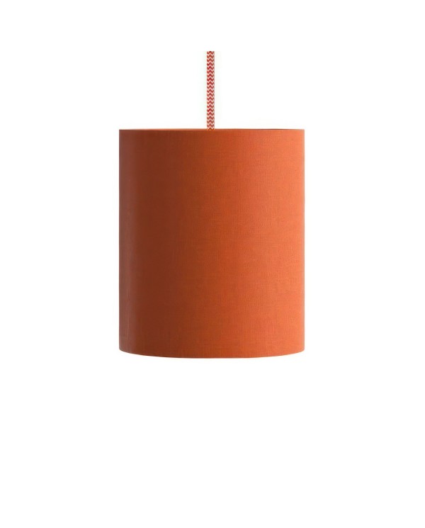 Pendant lamp with textile cable, Cylinder fabric lampshade and metal details  Made in Italy