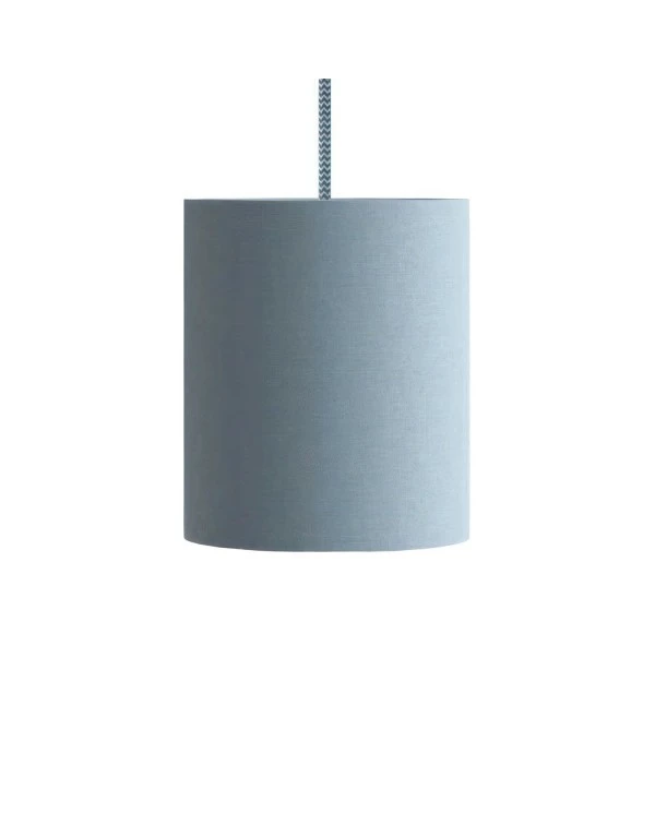 Pendant lamp with textile cable, Cylinder fabric lampshade and metal details  Made in Italy