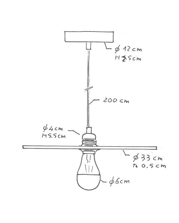 Pendant lamp with textile cable, UFO double-sided wooden lampshade and metal details - Made in Italy