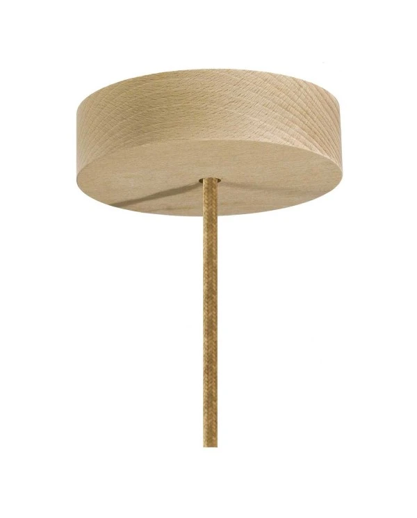 Pendant lamp with textile cable, raffia Cylinder lampshade and metal details - Made in Italy