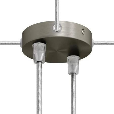Mini cylindrical metal 2 central holes + 4 side holes ceiling rose kit - Brushed titanium