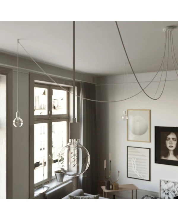 Spider - Suspension with 5 pendants Made in Italy complete with fabric cable, and metal finishes