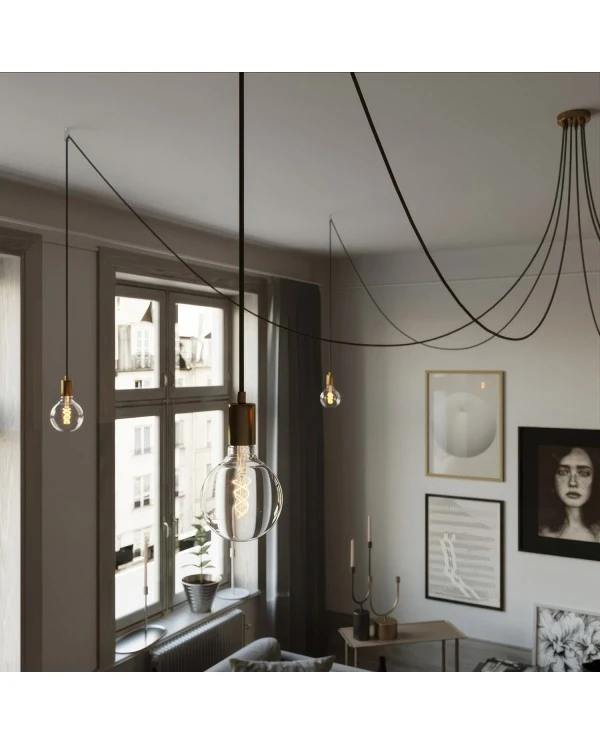 Spider - Suspension with 6 pendants Made in Italy complete with fabric cable, and metal finishes