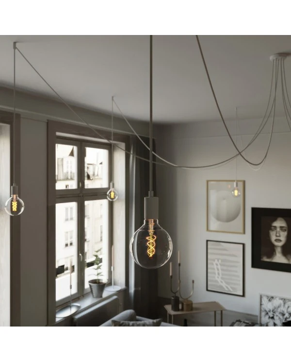 Spider - Suspension with 7 pendants Made in Italy complete with fabric cable, and metal finishes