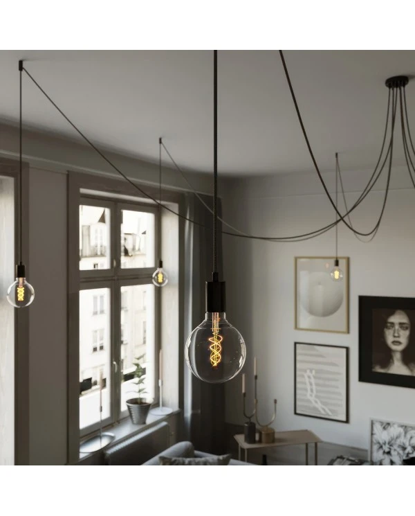 Spider - Suspension with 7 pendants Made in Italy complete with fabric cable, and metal finishes