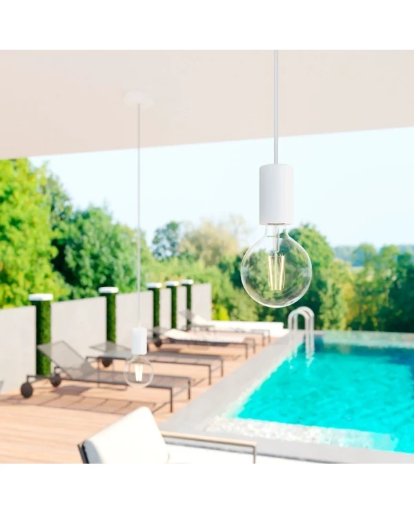 EIVA ELEGANT Outdoor pendant lamp with 1,5 mt textile cable, silicone ceiling rose and lamp holder IP65 water resistant