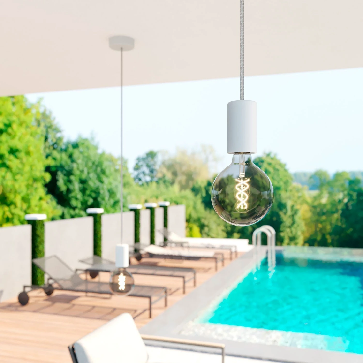 EIVA ELEGANT Outdoor pendant lamp with 1,5 mt textile cable, silicone ceiling rose and lamp holder IP65 water resistant