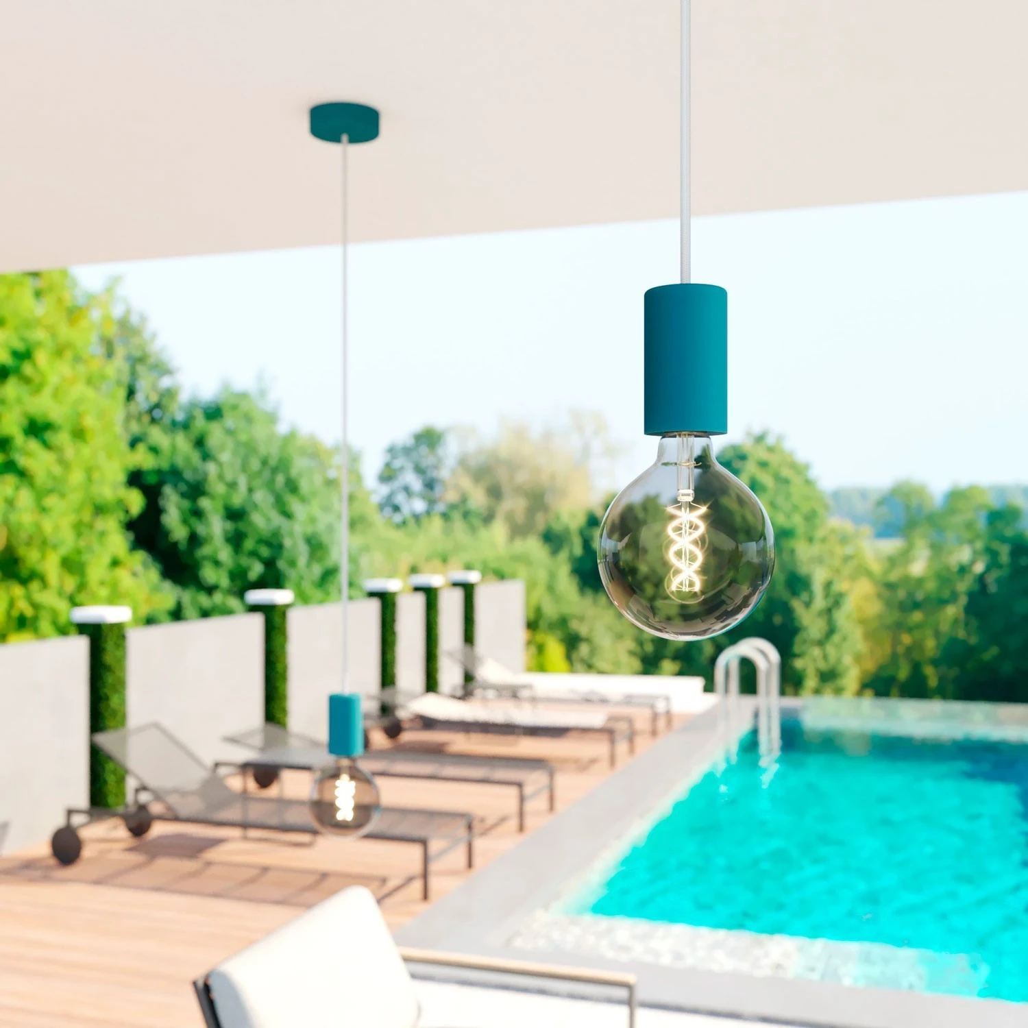 EIVA ELEGANT Outdoor pendant lamp with 1,5 mt textile cable, silicone ceiling rose and lamp holder IP65 water resistant