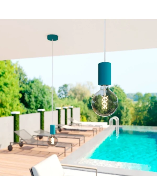 EIVA ELEGANT Outdoor pendant lamp with 1,5 mt textile cable, silicone ceiling rose and lamp holder IP65 water resistant