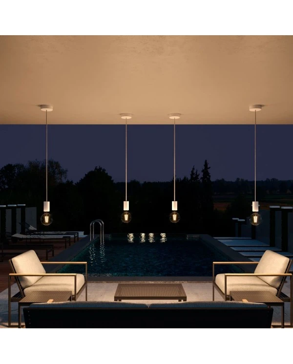 EIVA ELEGANT Outdoor pendant lamp with 1,5 mt textile cable, silicone ceiling rose and lamp holder IP65 water resistant