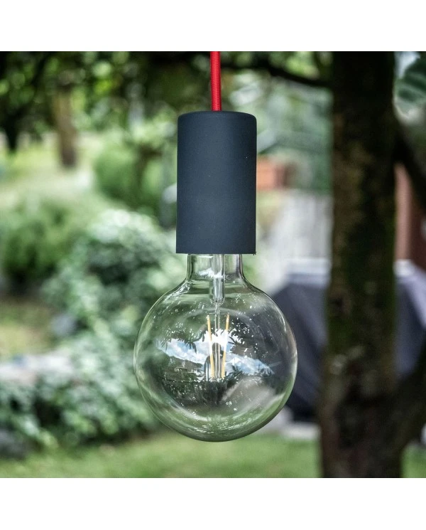 EIVA ELEGANT Outdoor pendant lamp with 1,5 mt textile cable, silicone ceiling rose and lamp holder IP65 water resistant