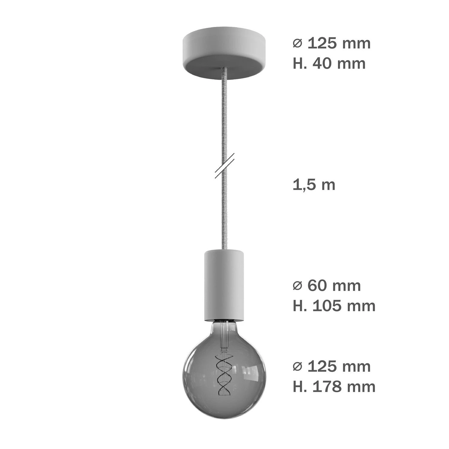 EIVA ELEGANT Outdoor pendant lamp with 1,5 mt textile cable, silicone ceiling rose and lamp holder IP65 water resistant