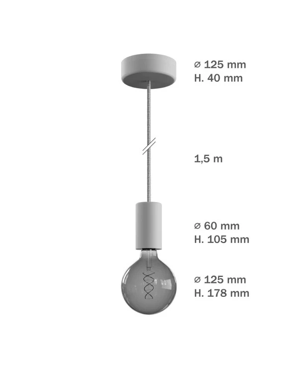 EIVA ELEGANT Outdoor pendant lamp with 1,5 mt textile cable, silicone ceiling rose and lamp holder IP65 water resistant