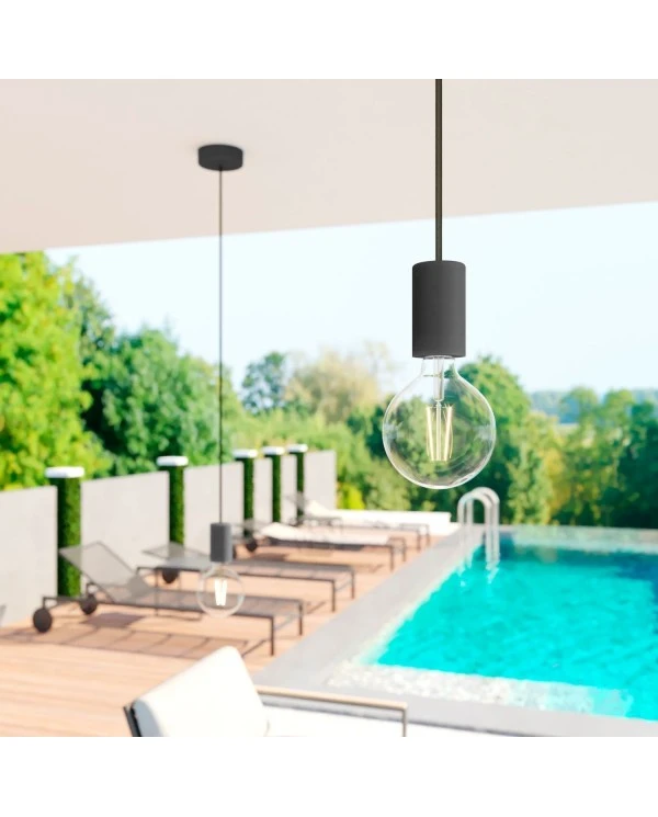 EIVA ELEGANT Outdoor pendant lamp with 1,5 mt textile cable, silicone ceiling rose and lamp holder IP65 water resistant